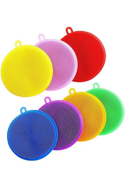 Bukela Silicone Dish Scrubber 7 Pack Silicone Sponge Dishes Brush Food Grade ...