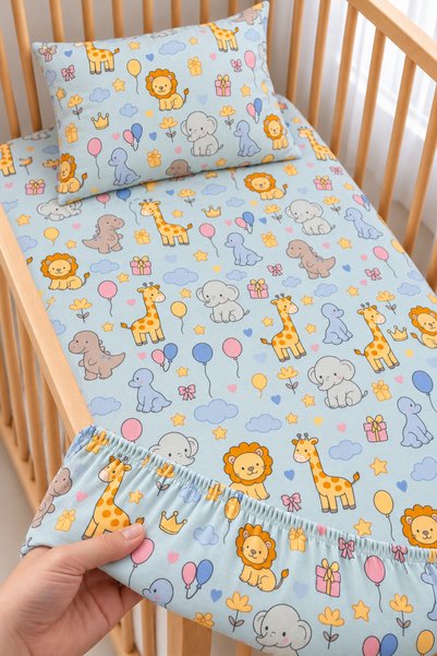 Bebelz 100% Cotton Co-Sleeper - Crib Set with Cute Animal Print and Elastic E...