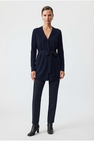 Neden Tekstil Women's Knit V-Neck Belted Long Cardigan