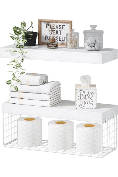 ALMEKAQUZ White Bathroom Shelves Over Toilet, Wall Mounted Floating Ledges, F...