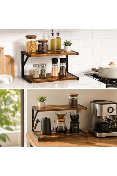 Generic 2-Tier Countertop Organizer Shelf, Rustic Brown Kitchen Storage Rack ...