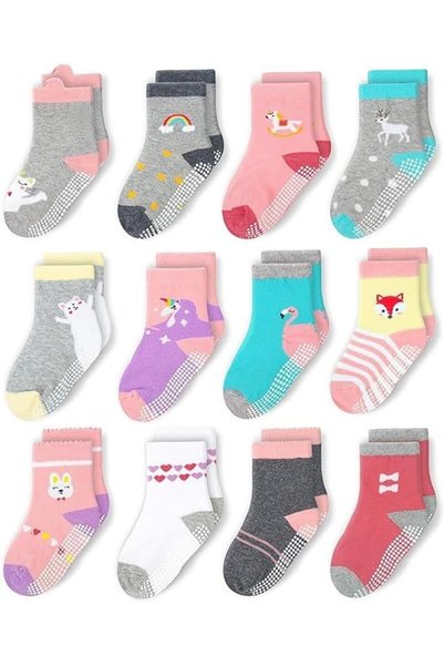 CozyWay Baby & Toddler Socks With Grippers Non Slip Crew Grip Socks for Girls...