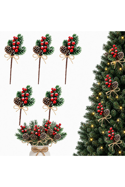 Choice 5pcs 5/10pcs Artificial Pine Cone Xmas Olly Branch Fake Plant for Home...