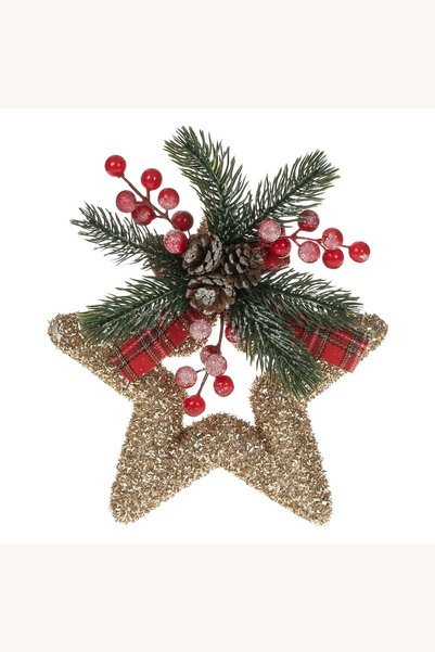 Comerivo Stea decorativa de Craciun aurie pentru brad sau perete, cu ramura d...