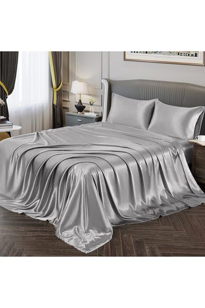 GENERAL Fontei Soft Silky Satin Full Size Bed Sheet Set, Beige Amber, 1 X Fit...