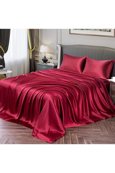 GENERAL Fontei Soft Silky Satin Full Size Bed Sheet Set, Beige Amber, 1 X Fit...