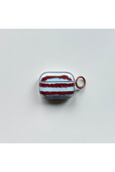 Choice for AirPods 5 Blue Retro Fashion Red-Brown Fuzzy Stripe Texture Transp...