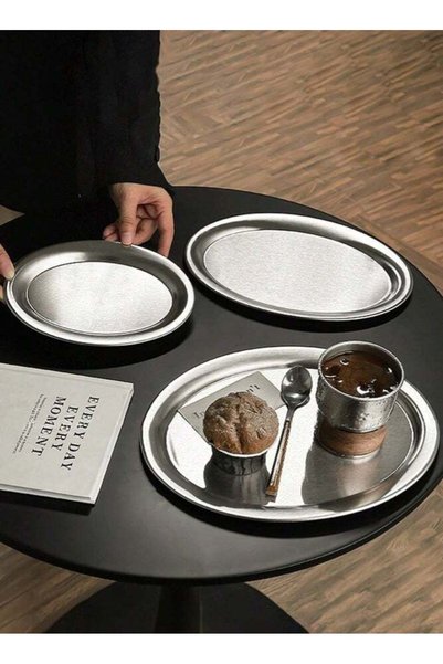 Maidis MAIDI Set of 3 Matte Brushed Oval Stainless Steel Trays | Large, Mediu...