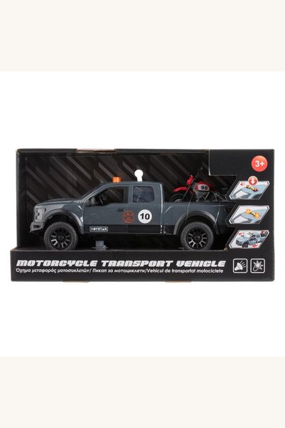 Comerivo Camion de jucarie cu rampa pentru motocicleta, usi care se deschid s...