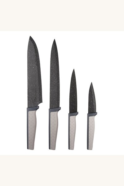 Comerivo Set 4 cutite de bucatarie negre cu model marmura, din otel 3C13 si m...