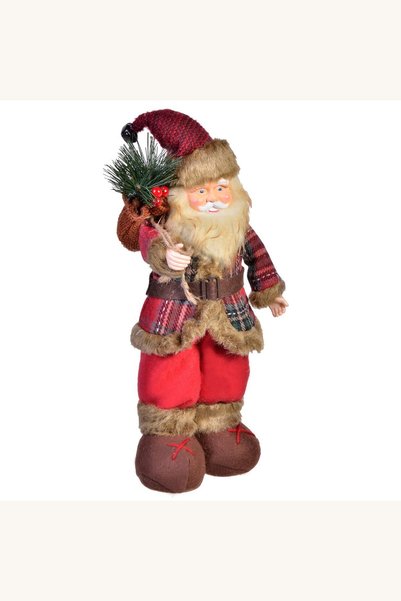 Comerivo Mos Craciun decorativ in sacou cu carouri, 35 cm, pentru rafturi si ...
