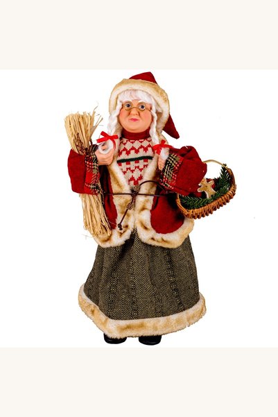 Comerivo Doamna Mos Craciun cu cosulet, 45 cm, rosie: figurina festiva pentru...