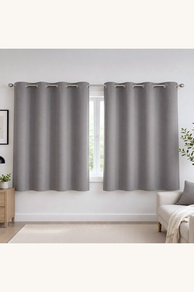 Comerivo Draperie cu Inele Gri 140x140cm, Material Opac pentru Fereastra