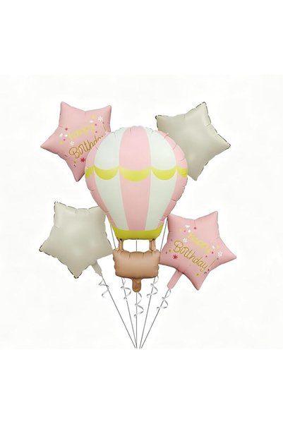 TERRIFI Pastel Hot Air Balloon Bouquet, 5 Pcs Birthday Foil Balloon
