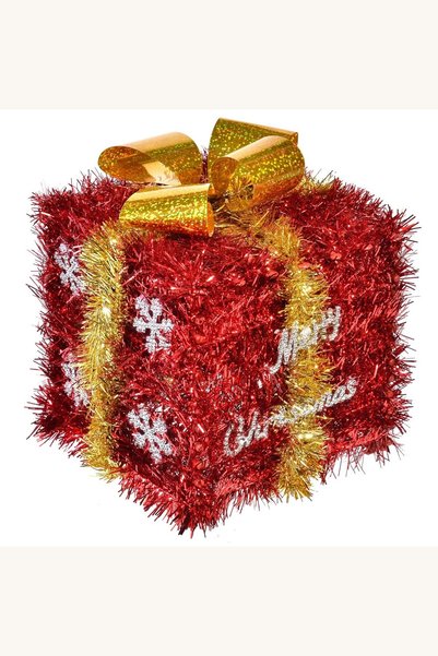 Comerivo Cutiuta decorativa de Craciun din beteala rosie cu fundita aurie, fu...
