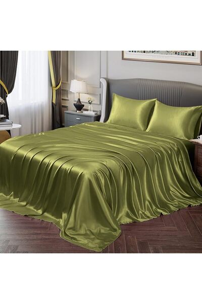 GENERAL Fontei Soft Silky Satin Full Size Bed Sheet Set, Beige Amber, 1 X Fit...