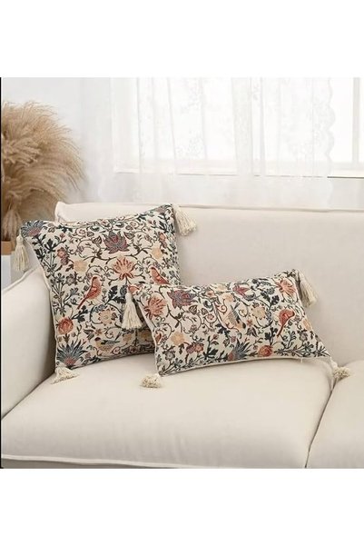 ALMEKAQUZ 2pc European Floral & Bird Throw Pillow Cover, 30x50cm,45x45cm Vint...