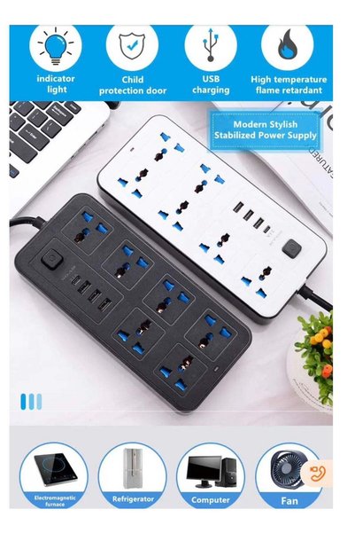 Generic Smart Power Strip: 6 AC Outlets & 4 USB Charging Ports (2000W), 5-Met...