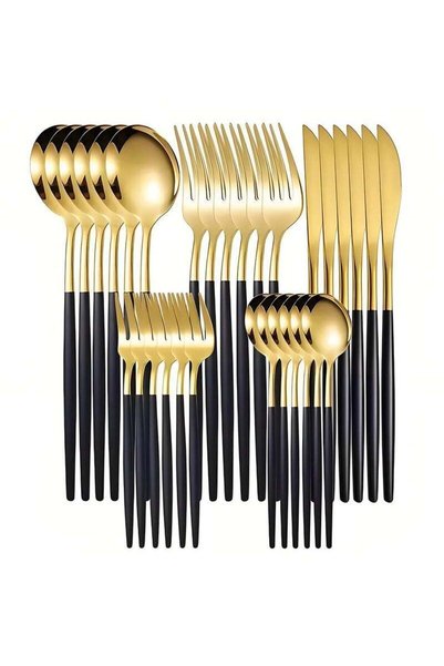Betaoby 30 PCS Gold Stainless Steel Cutlery Set for 6 People Luxury Flatware ...