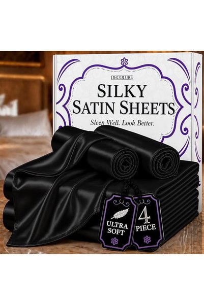 DECOLURE Satin Sheets Full Size Bed (4 Pieces, 8 Colors) - Silky Satin Sheet ...