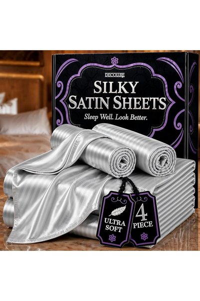 DECOLURE Satin Sheets Full Size Bed (4 Pieces, 8 Colors) - Silky Satin Sheet ...