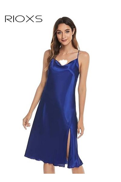 RIOXS Women's Night Gown, Glossy Satin Off-the-shoulder Nightgowns, Comfy Sle...