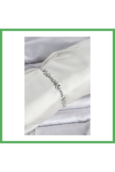 Nur store Çanta Silver-Colored Clover-Patterned Zircon-Studded Adjustable Wom...