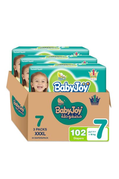 BabyJoy حفاضات مضغوطة بحشوة ماسية، مقاس 7، جونيور 3XL، 18+ كجم، صندوق ضخم، 10...