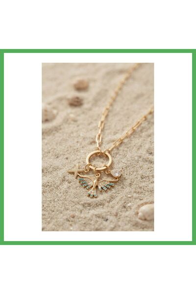 Nur store Çanta Gold-Colored Clip Chain Phoenix-Design Modal Women's Necklace...