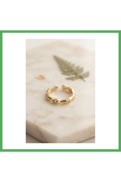 Nur store Çanta خاتم نسائي مزين بحجر الزركون، تصميم عظمي، لون ذهبي، من BEZOSS.