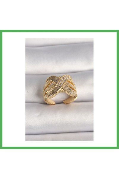 Nur store Çanta خاتم نسائي بتصميم X، مرصع بأحجار الزركون، لون ذهبي، قابل للتع...