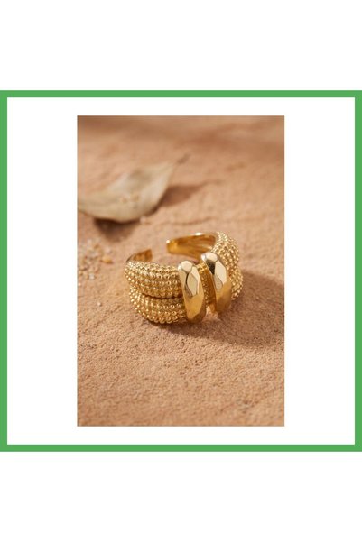 Nur store Çanta خاتم ذهبي اللون، ذو تصميم مزدوج الصفوف، وقابل للتعديل، وله مل...