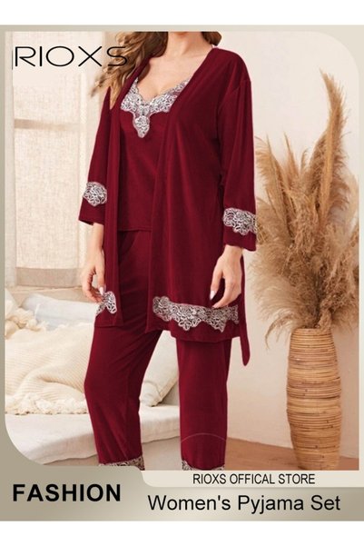 RIOXS 3 Pieces Women's Velvet Pajamas Set, Comfortable Loungewear Pajamas Set...