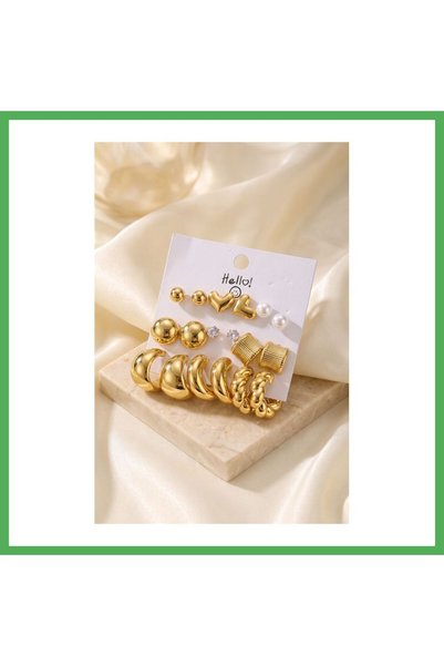 Nur store Çanta Gold-Colored Metallic-Plated Mixed-Style Detailed CCB 9-Pair ...