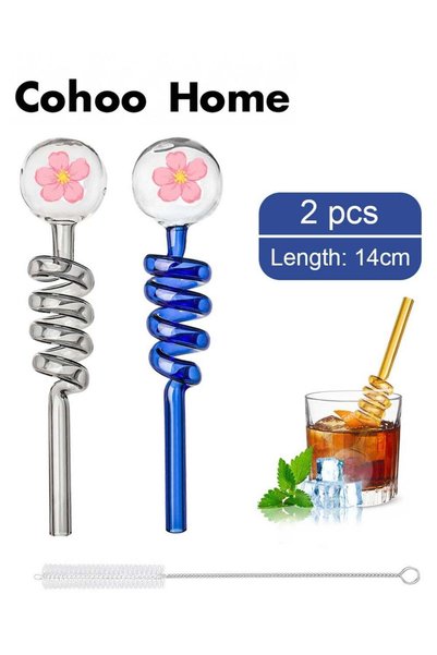 Cohoo Home 2pcs Premium Heat Resistant Glass Straw High Borosilicate Materia ...
