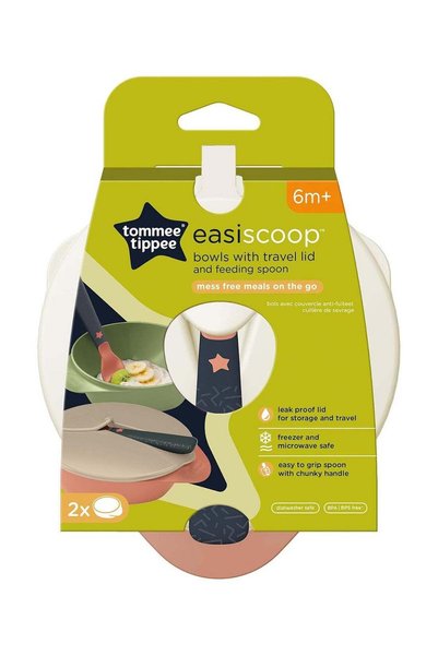 tommee tippee Easi-Scoop baby feeding bowls with a travel lid and spoon desig...