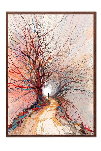 Postifull Poster cu potecă printre copaci colorați – Tablou cu ramă maro NR. ...