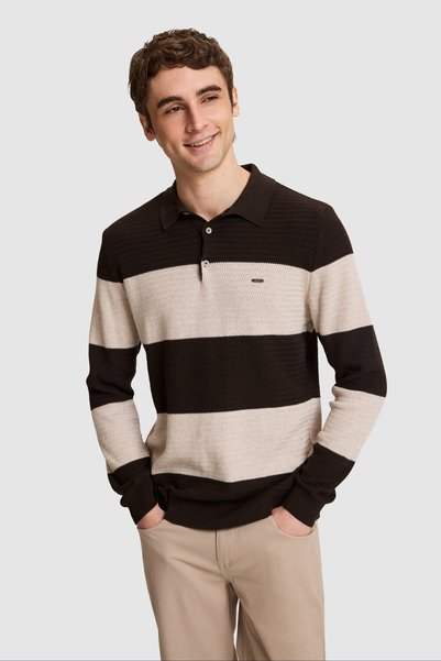 U.S. Polo Assn. Men's Brown - Cream Polo Collar Regular Fit striped pattern s...