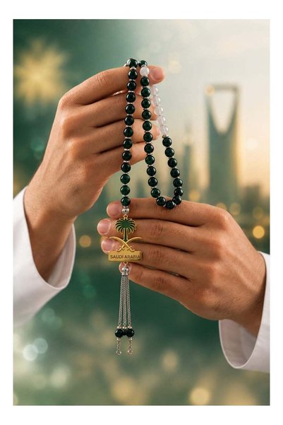 Skin Generics Saudi National Day Green & White Tasbih – Saudi Arabia Pendant ...