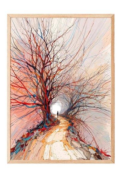 Postifull Colorful Tree-Lined Path Poster – Wooden-Framed Artwork No. 160606