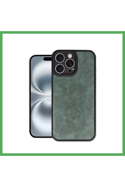 Nur store Çanta iPhone 16 Pro Compatible Case - Aras Leather Cover - Dark Gre...