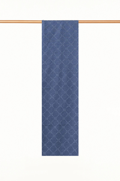 Kayra Monogram Patterned Cotton Shawl, Indigo