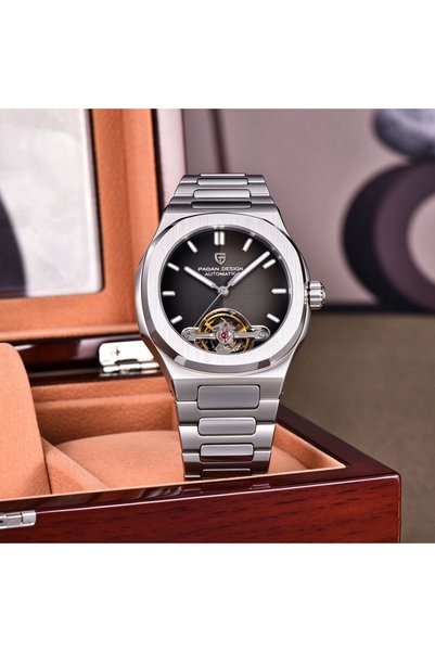 Pagani design High-end hollow mechanical watch luminous scale steel band men'...