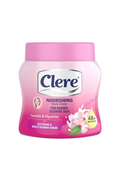 Clere كريم مرطب ومغذي للجسم يحتوي على اللانولين والجلسرين، حجم 500 مل.