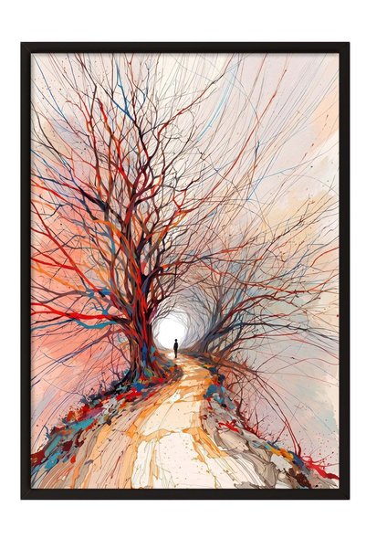 Postifull Poster cu potecă printre copaci colorați – Tablou cu ramă neagră NR...