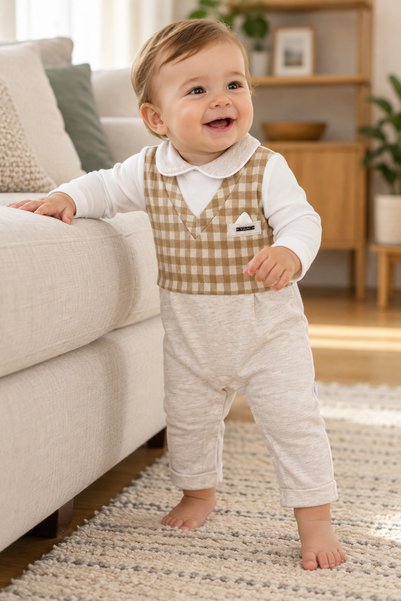 Babyhola بدلة طويلة الأكمام للأطفال الذكور، بتصميم يشبه السترة المربعة، رقم ا...