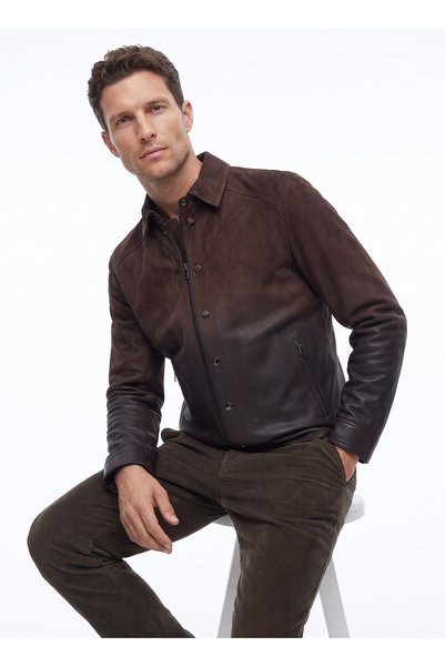 Fabrika F6WM-MNT 2196 Siyah Kahve Erkek Slim Fit Çift Taraflı Hakiki Deri Mont