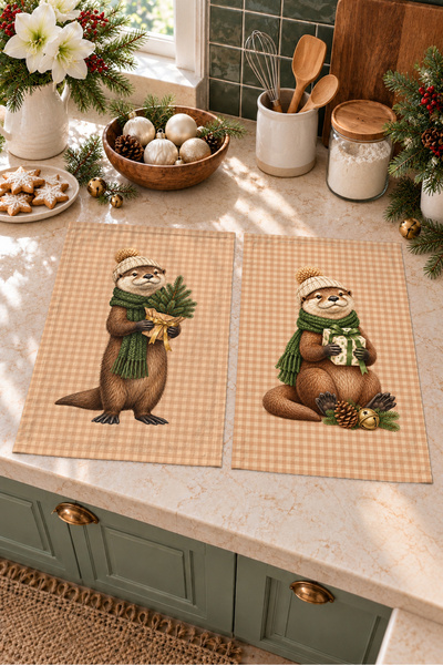 Evmila Woodland Otter and Package Beige Pattern Digitally Printed 2-Piece Kit...