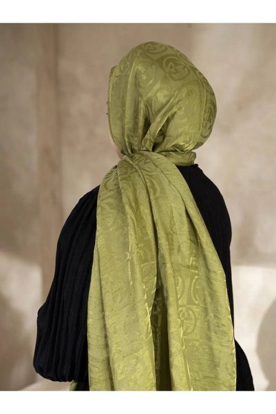 Avzen G Desen Cotton Jacquard Shawl Noya Series Green Color