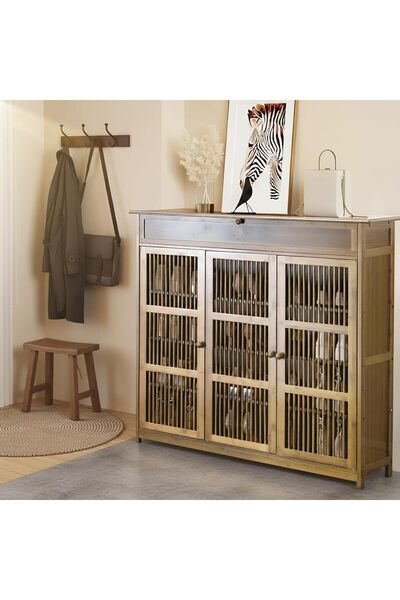 WISFOR Bamboo Shoe Cabinet for Entrance: Shoe Cabinet with Drawer and 4 Shelv...